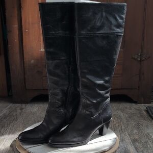 Italian Black Leather Wide Calf Knee-High Boots